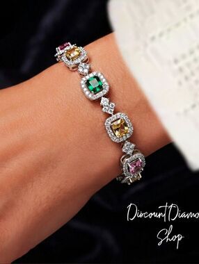 Pink  Yellow  White Topaz Tennis Bracelet on Platinum Stamped PT950